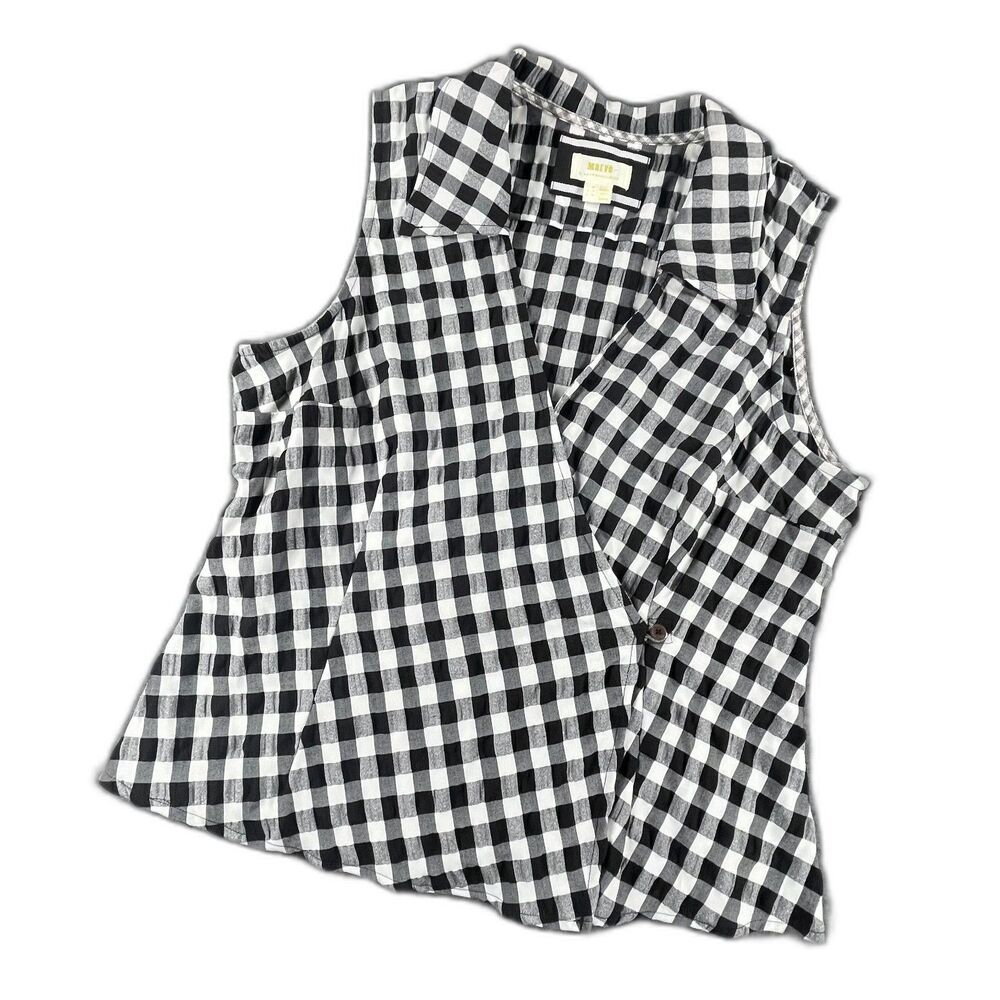 Maeve‎ Anthropologie Gingham Wrap Sleeveless Top 16 Black White Blouse Layering